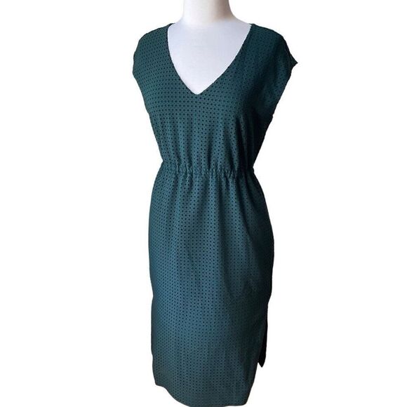 J Crew Laser Cut VNeck Dress, 8 P. Hunter green/teal - Picture 1 of 14